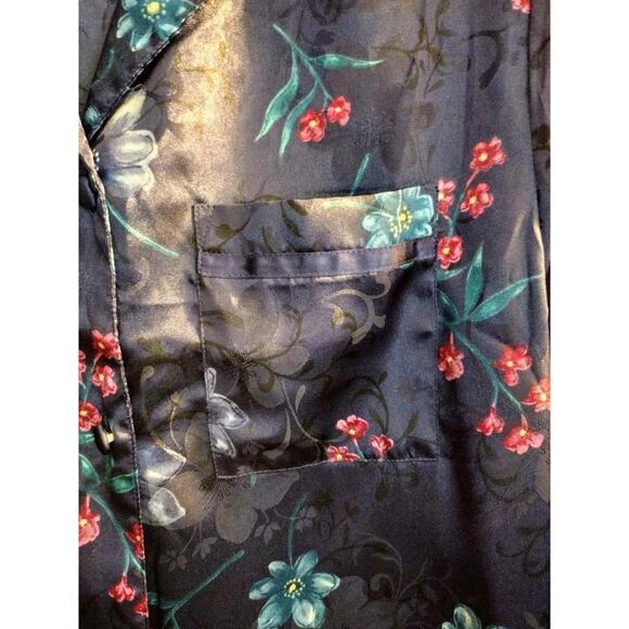 Intimate Moments Blue Floral Satin Nightgown Nightshirt Y2K Retro Look Elegant M - Picture 5 of 9